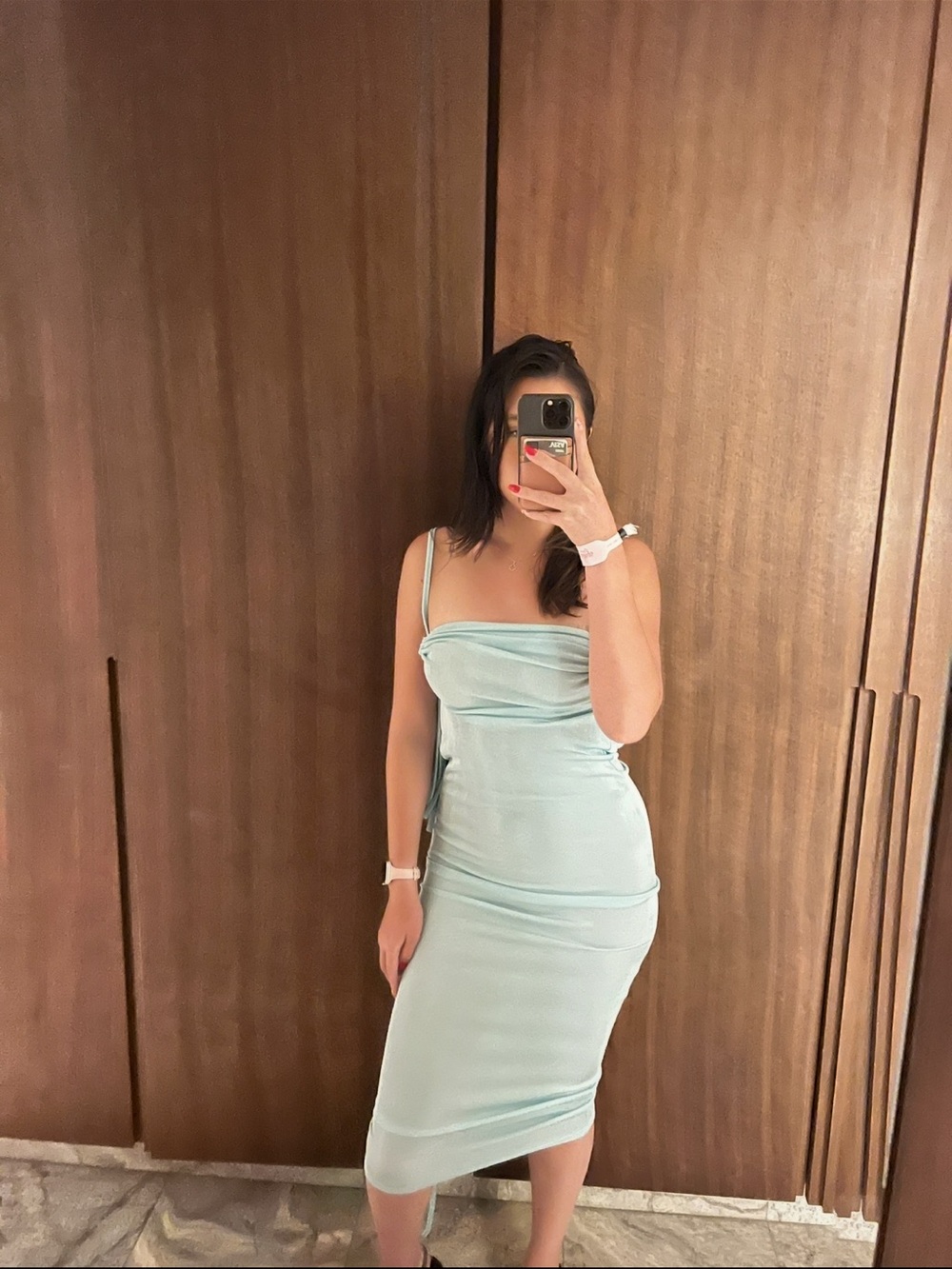 Amazon Women's Pale Blue Cowl Neck Midi Dress